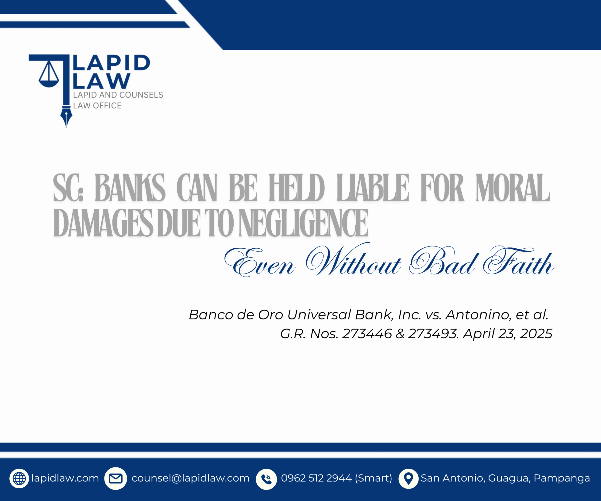 SC: Banks Can Be Held Liable for Moral Damages Due to Negligence—Even Without Bad Faith