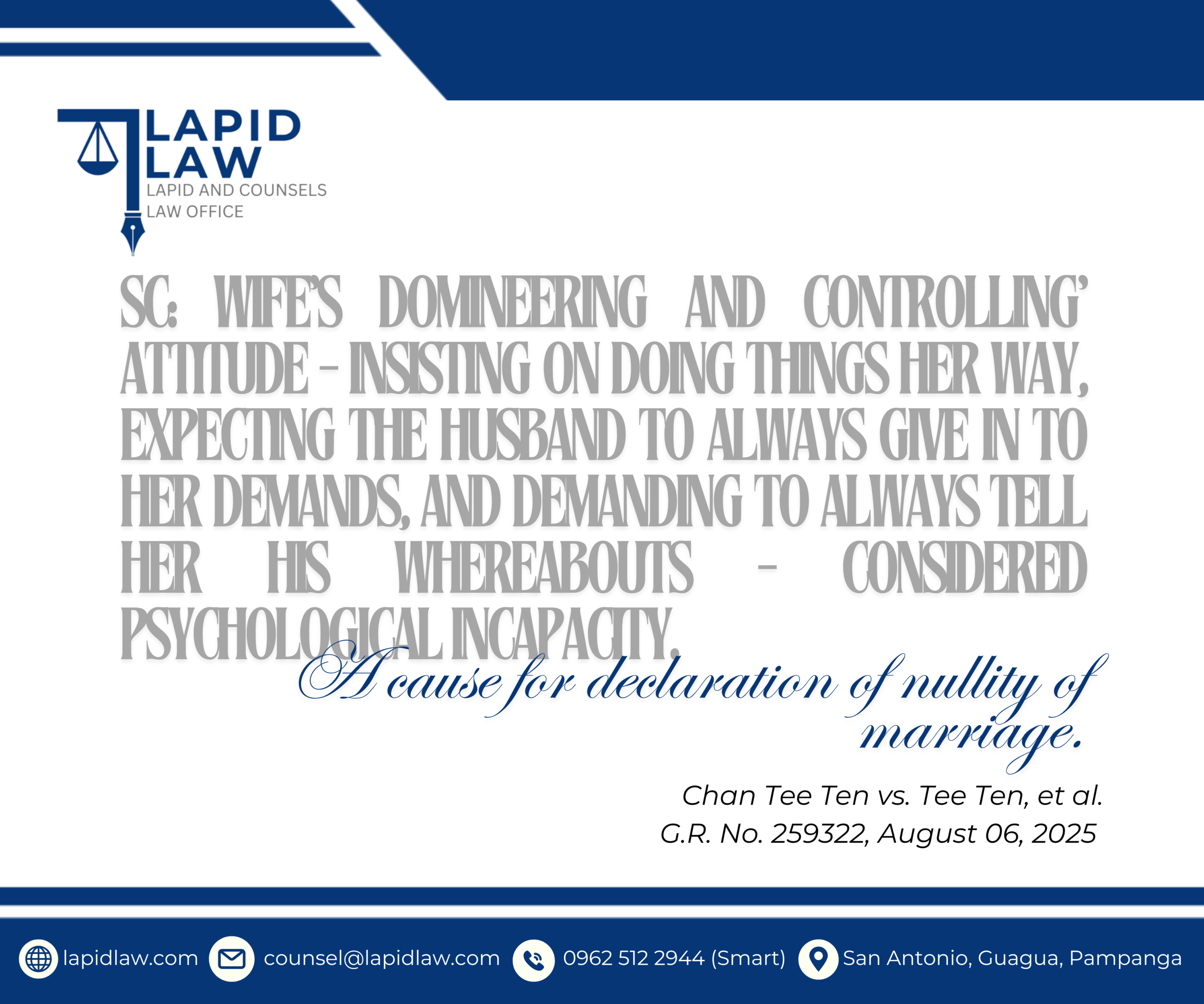 SC: Wife’s domineering and controlling’ attitude – a cause for declaration of nullity of marriage.